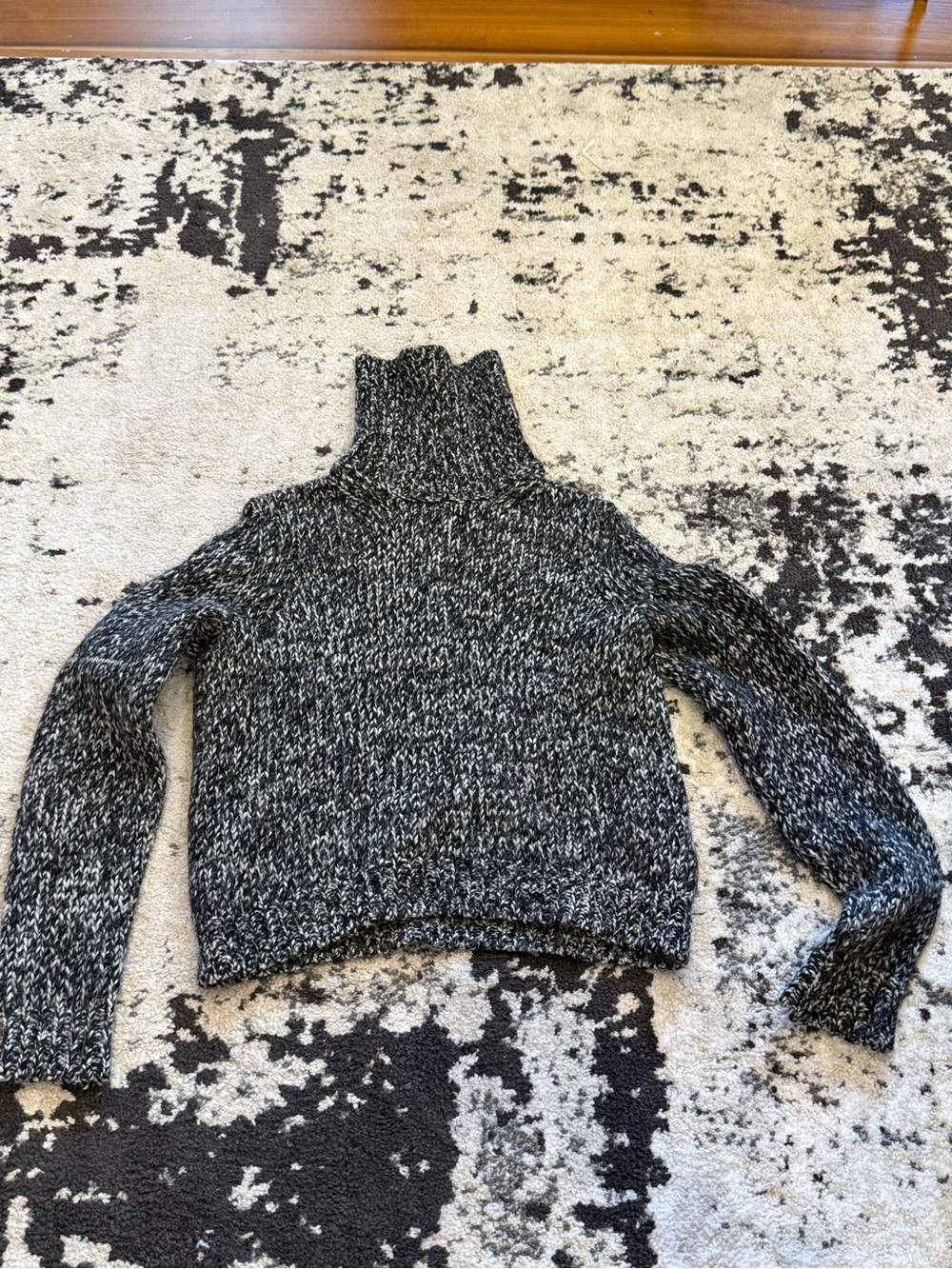 Moncler Chunky Marled Black White Wool Alpaca Turtleneck Sweater S/M